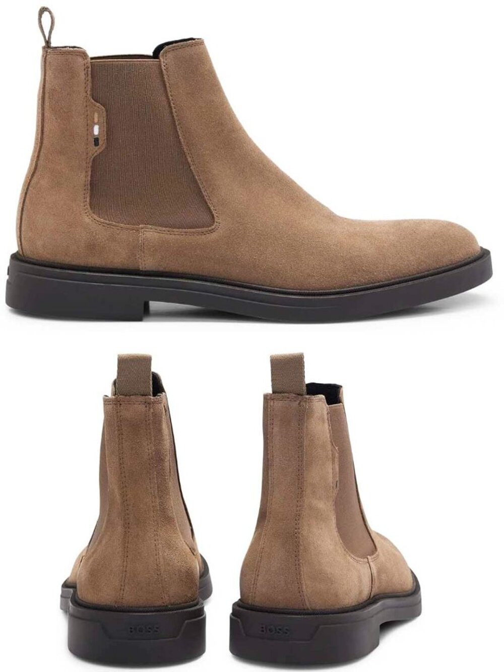 Hugo Boss Men's Signature-stripe Chelsea Boots in Suede Leather Beige Brown 44